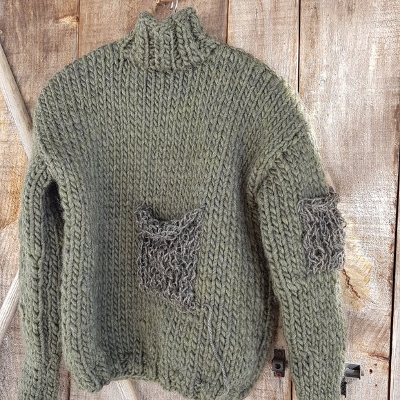 Wool winter set, army green, sweater with matching hat and tubular scarf, - Picture 2 of 11